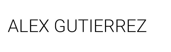 The image displays the name "ALEX GUTIERREZ" in large, black, uppercase letters on a white background.